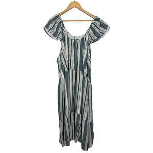 Dip Womens Blue and White Stripe Lined Sun Dress Maxi Size 3X New